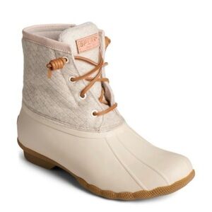 Sperry Women's Beige and Off-White Winter Boots. Saltwater Wool Linen Duckboot